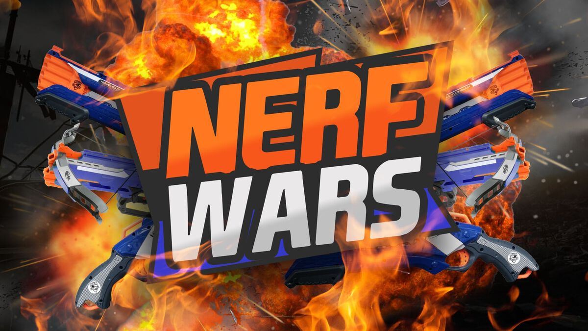 Firey graphic with Nerf Guns coming out of the fire